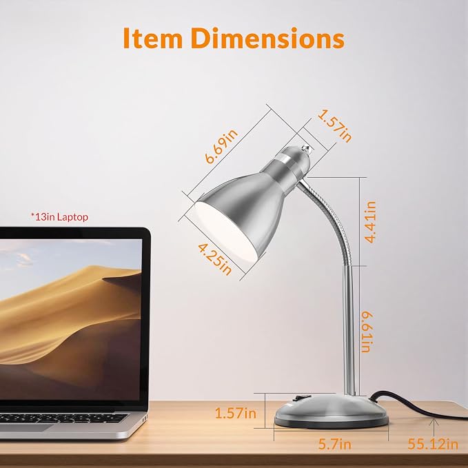 LEPOWER Metal Desk Lamp, Adjustable GooseNeck Reading Light for Bedroom | Compact & Sturdy, Space-Saving for Bedside & Dorm, E26 Table Lamp, Eye-Caring, Ideal for Study, Office, Back to School