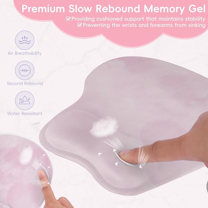 Mouse Pad with Wrist Rest Ergonomic Mouse Pad with Comfortable M-Shape Pain Relief Wrist Support Non-Slip PU Base Mousepad for Laptop, Office & Home (Blush Pink)