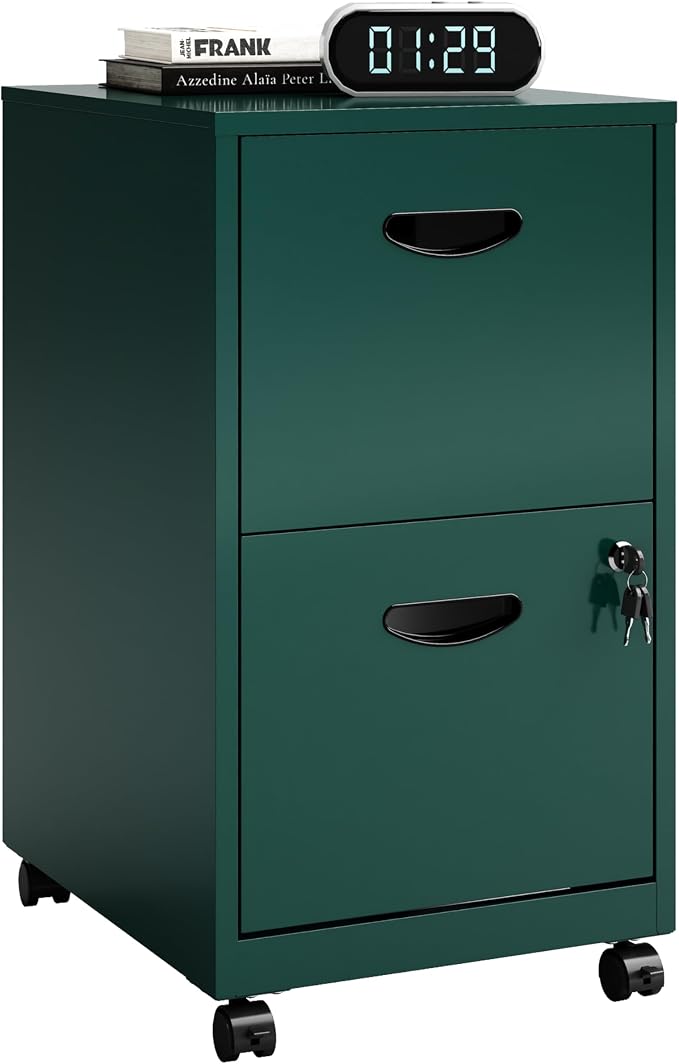 Polup 2 Drawer Rolling File Cabinet with Lock for Home Office | Metal Mobile Filing Cabinet on Wheels, Small Under Desk Storage, Fits Hanging Letter Size, Printer Stand, Green