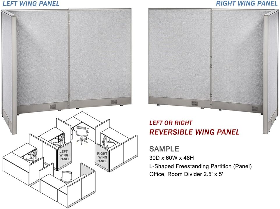 GOF Freestanding L Shaped Office Partition, Large Fabric Room Divider Panel, 30" D x 60" W x 72" H
