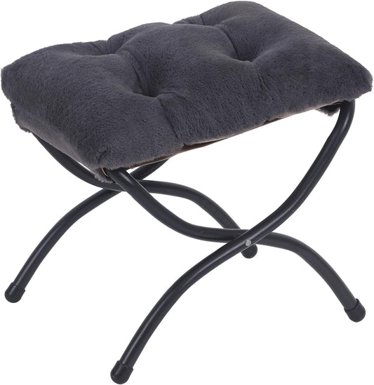 LITA Folding Upholstered Footrest Stool, Modern Small Portable Accent Ottoman with Detachable Thick Cotton Cushion Padded Sofa Stool with Metal Frame for Lazy Chair, Living Room & Bedroom