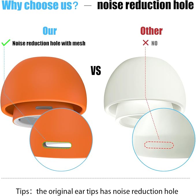 3 Pairs Replacement Ear Tips for AirPods Pro 2nd & 1st(S/M/L, Orange) | with Noise Reduction Hole, Silicone Ear Tips with Cleaning Pen & Portable Storage Box, Fit in the Charging Case