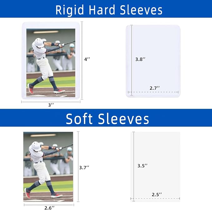 600 Pack Card Sleeves Hard Plastic, Arjiekwei 3"X4" Baseball Cards Protectors Plastic, Premium Card Holder for Trading Sports Baseball Football Game Cards (300 Rigid + 300 Clear)