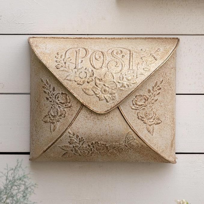 Wall Mount Mailbox for House Outside,5" D x 13.8" W x 11.4" H,Vintage Metal Door Mailbox Antique Style Nostalgic Charm Home Decor Garden Vintage English Cottage Decor(Gold)