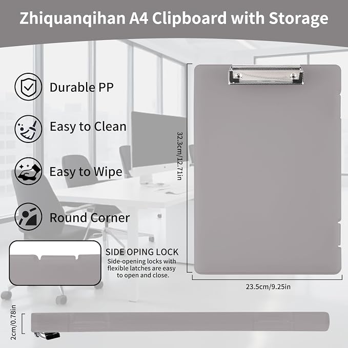 2 Pack Letter Size Clipboard with Storage 8.5 * 11, Plastic Clear Gray Clipboard File Box A4 Nursing Clip Board for School & Office with Christmas Stickers (Clear Gray-2PCS)