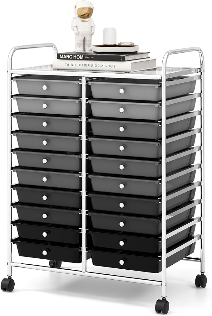 RELAX4LIFE 20 Drawer Rolling Storage Cart, Mobile Rolling Cart w/Drawers for School Classroom Teacher Office Home Salon, Paper File Art Supply Craft Organizer, Utility Cart on Wheels (Gradient Grey)