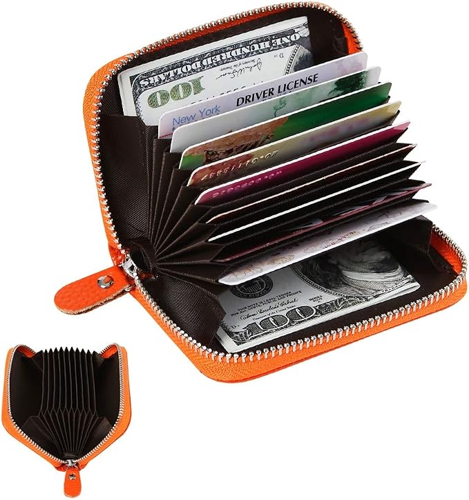 Women's RFID Blocking 12 Slots Credit Card Holder Leather Accordion Wallet