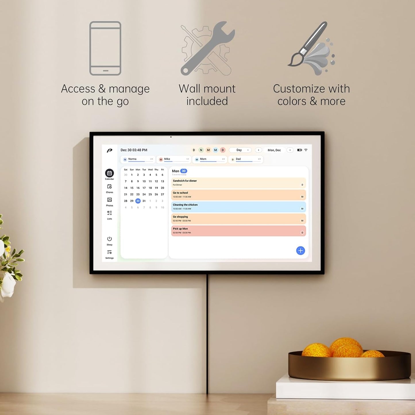 Pronext Calendar, 15.6 inch Digital Calendar & Chore Chart, Rechargeable Full HD Touchscreen Display, Portable Smart Family Organizer, Event Planner, Perfect for Family Schedules - Wall Mount Included, No Subscription