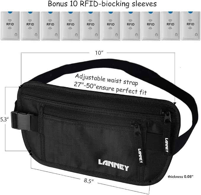 Money Belt for Travel Women and Men Slim Hidden Travel Wallet with RFID Blocking