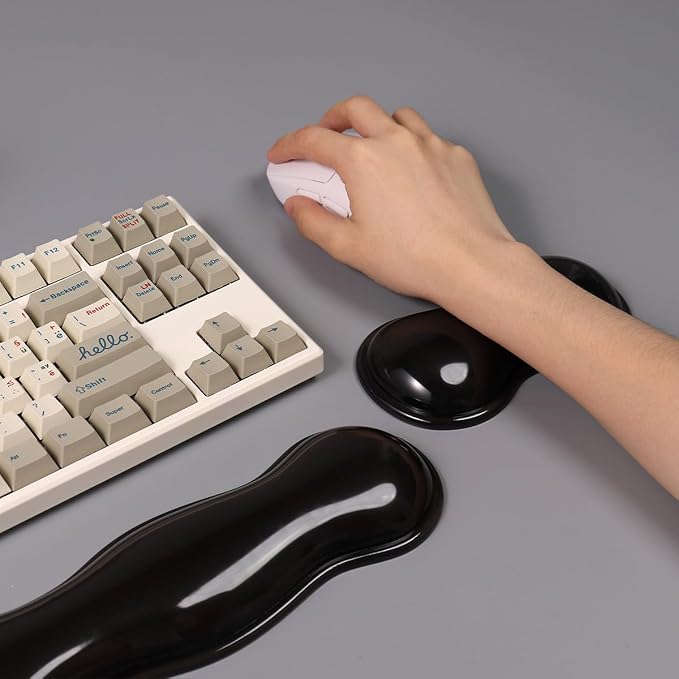 Ergonomic Silicone Gel Keyboard and Mouse Wrist Rest Set – Clear Wrist Rest for Keyboard 60%/68%/75%, Comfort & Support for Typing and Gaming(Black)