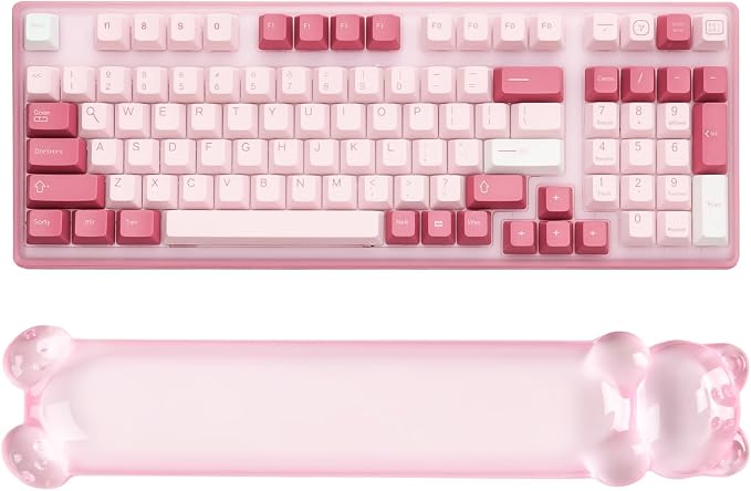 Clear Gel Keyboard Wrist Rest, Bear-Shape Wrist Rest, Ergonomic Wrist Rest for Computer Keyboard 60%/75% (Pink)