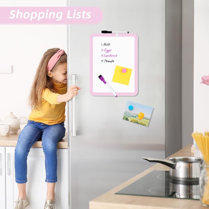 VUSIGN Magnetic Dry Erase Board, 8.5 x 11 Inches White Board, Pink | Includes 4 Dry Erase Markers,Small Mini White Board for Students Fridge Wall Locker