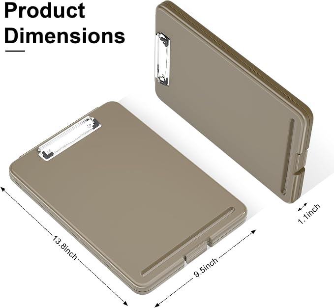 Hongri Clipboard with Storage, 8.5 x 11 Clip Board Foldable, Brown | Bottom Opening, Size 13.4 x 9.4 X 0.9 in for Nurses, Teacher, Students, Classroom, School & Office Supplies
