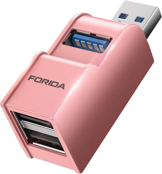 3 Ports USB 3.0 Adapter, USB Hub with 1 USB 3.0 and 2 USB 2.0 Port, Portable USB Port Splitter for Keyborad, Mobile Hard Disk, U Disk, Camera, Mouse,etc (Pink)