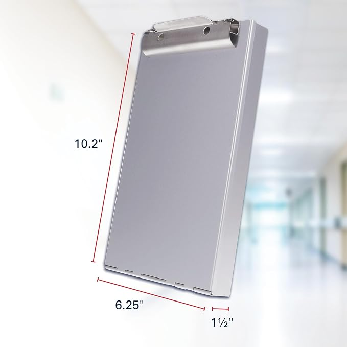Saunders Recycled Aluminum Memo Size Clipboard with Storage, 6x10 Form Holder, Steel Clip with Self Locking Latch, Heavy Duty Citation Box for Nursing, Police & Truckers, Made in USA