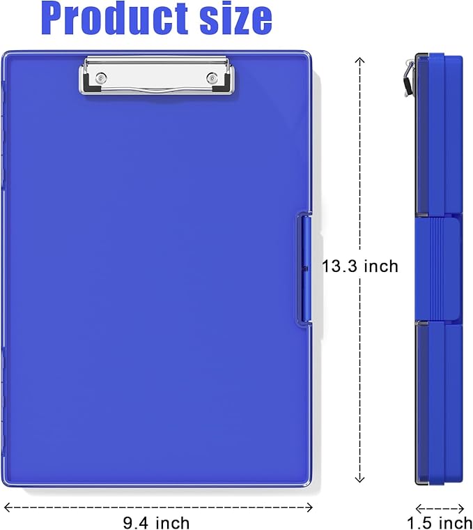 Hongri Clipboard with Storage, Blue 8.5 x 11 Clip Board, Dual Compartmen | Folder Nursing Side Opening, Heavy Duty Organization Box, Smooth Writing for Teachers, Classroom, Size 13.3 x 9.4 x 1.5 in