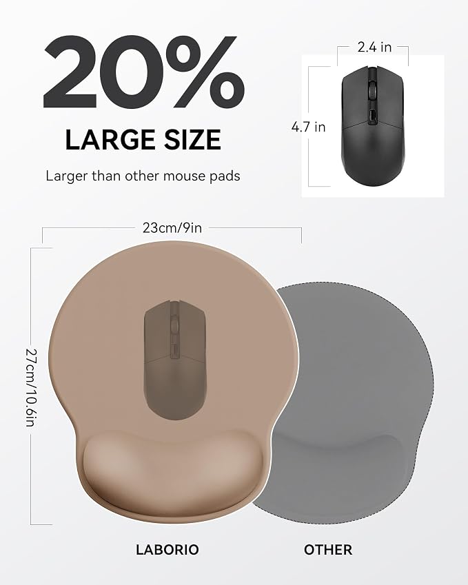 Mouse Pad with Wrist Rest for Desktop Large Ergonomic Mouse Mat(Coffee) | 10.6''L x 9''W Size, Gel Wrist Support, Non-slip Base, Washable Surface, Laptop Mousepad