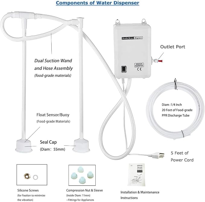 Bottled Water Dispenser Pump System Double-Tube for Refrigerator,Water Pump for 5 Gallon Jug Power 45PSI for Kitchen,110V Electric Drinking Water Dispensing Bottle for Ice Coffee Tea Maker