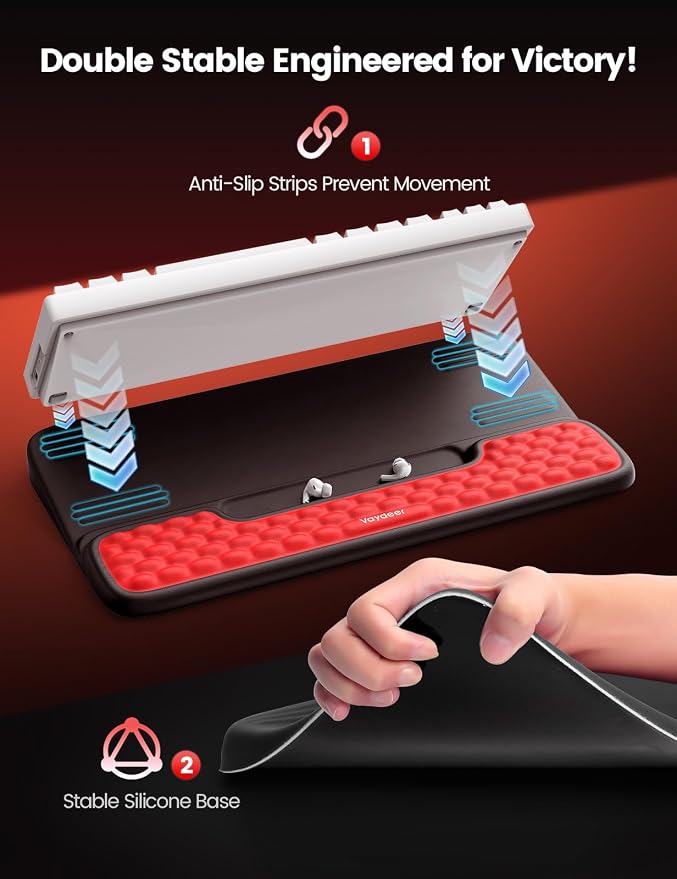 Vaydeer Keyboard Stand with Wrist Rest, Gaming Wrist Support Pad, Ergonomic Hand Rest Arm Soft Memory Foam for Palm Typing Comfort, Keyboard Riser Holder Lifter Computer Desk Accessory Office Home-Red