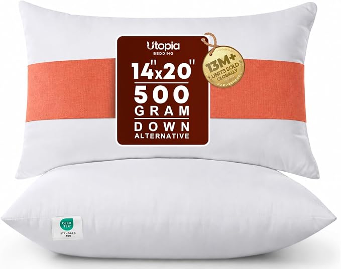 Utopia Bedding 14x20 Pillow Inserts, White Throw Pillows for Couch, 2 Pack | Indoor cushion inserts for bed, sofa & couch, Supportive & fluffy decorative pillows for everyday comfort, Set of 2, White