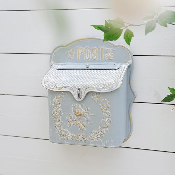 Wall Mount Mailboxes for Outside Vintage Mail Boxes for House Outside Metal Door Mailbox Drop Box Antique Style Nostalgic Charm Home Decorative, Blue