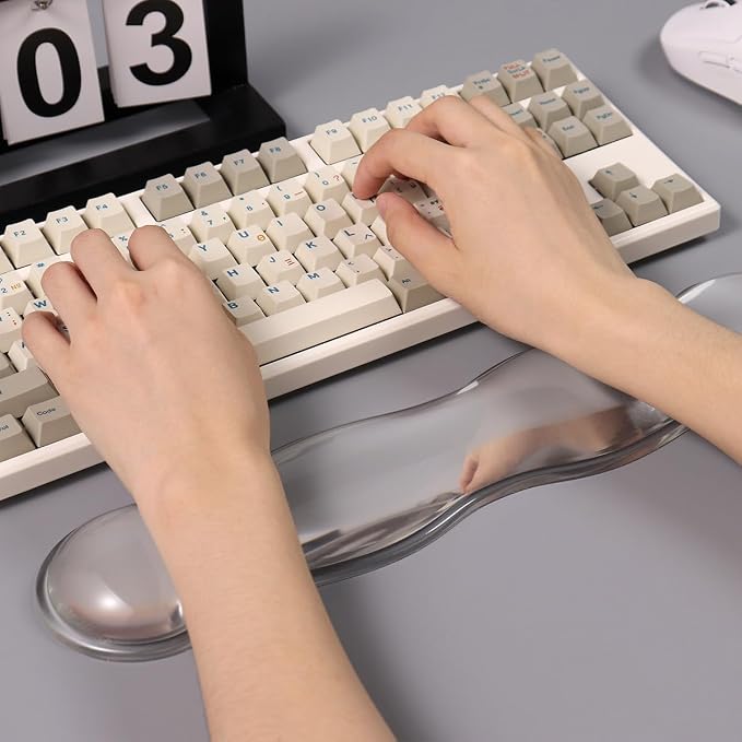 Clear Gel Wrist Rest for Keyboard, Ergonomic Wrist Rest for Computer Keyboard 60%/75%(White-Long)
