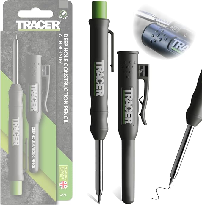 Tracer 2.8mm Carpenters Pencil Deep Hole Construction Pencil | Site Holster and Pencil Sharpener Carpenter Pencils Mark Up to 5.7 Inches Woodworking Pencil - Lapiz de Construccion