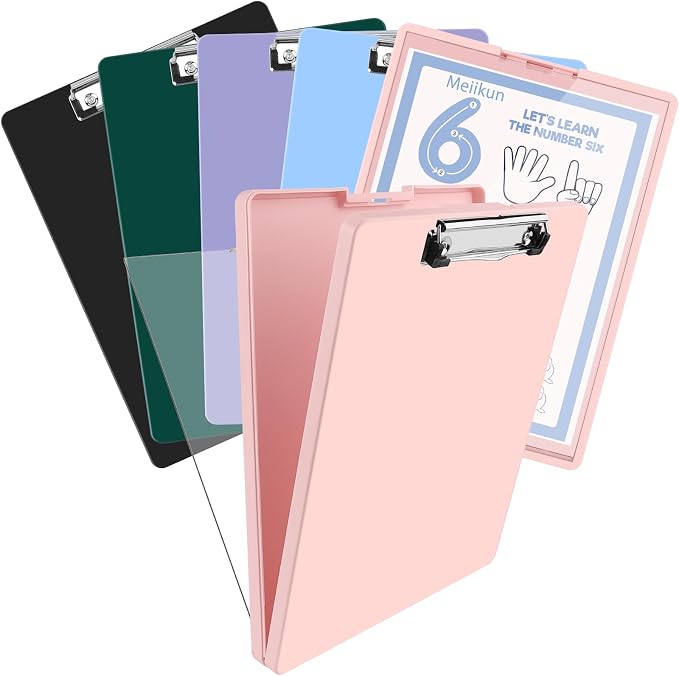 Meiikun Clipboard with Storage, Plastic Clip Boards 8.5x11 Folder with Clear Panel for Dry Erase Quick Reference, Clip Board Storage Clipboards Case for Teacher School Office Supplies (Dusty Pink)