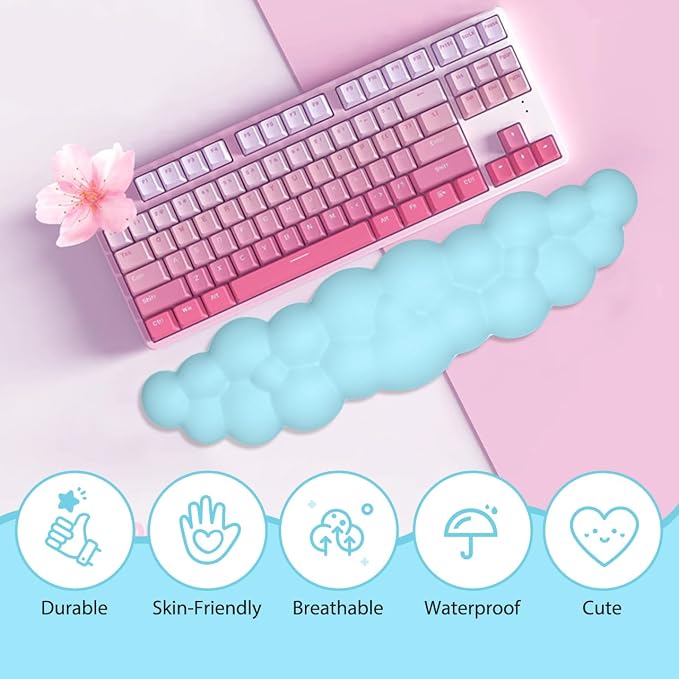 JIKIOU Upgrade Leather Cloud Wrist Rest for Keyboard and Mouse & Cup Pad | Wish Gift-Cute Cloud Shape, Comfortable and don’t Irritate to Skin, Non-Slip PU Base,Soft Memory Foam filled for Pain Relief