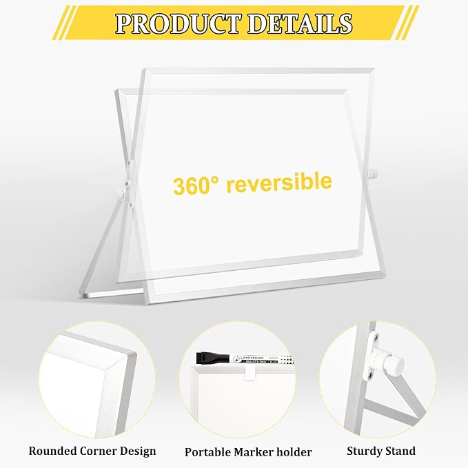 Double-Sided Magnetic White Board with Stand, 18" x 14" | Dry Erase Board with Stand, Desktop Whiteboard Easel , Portable Small White board dry erase for Drawing, Office, Home