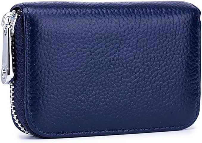 RFID Credit Card Holder Genuine Leather Credit Card Wallet with Zipper | RFID
