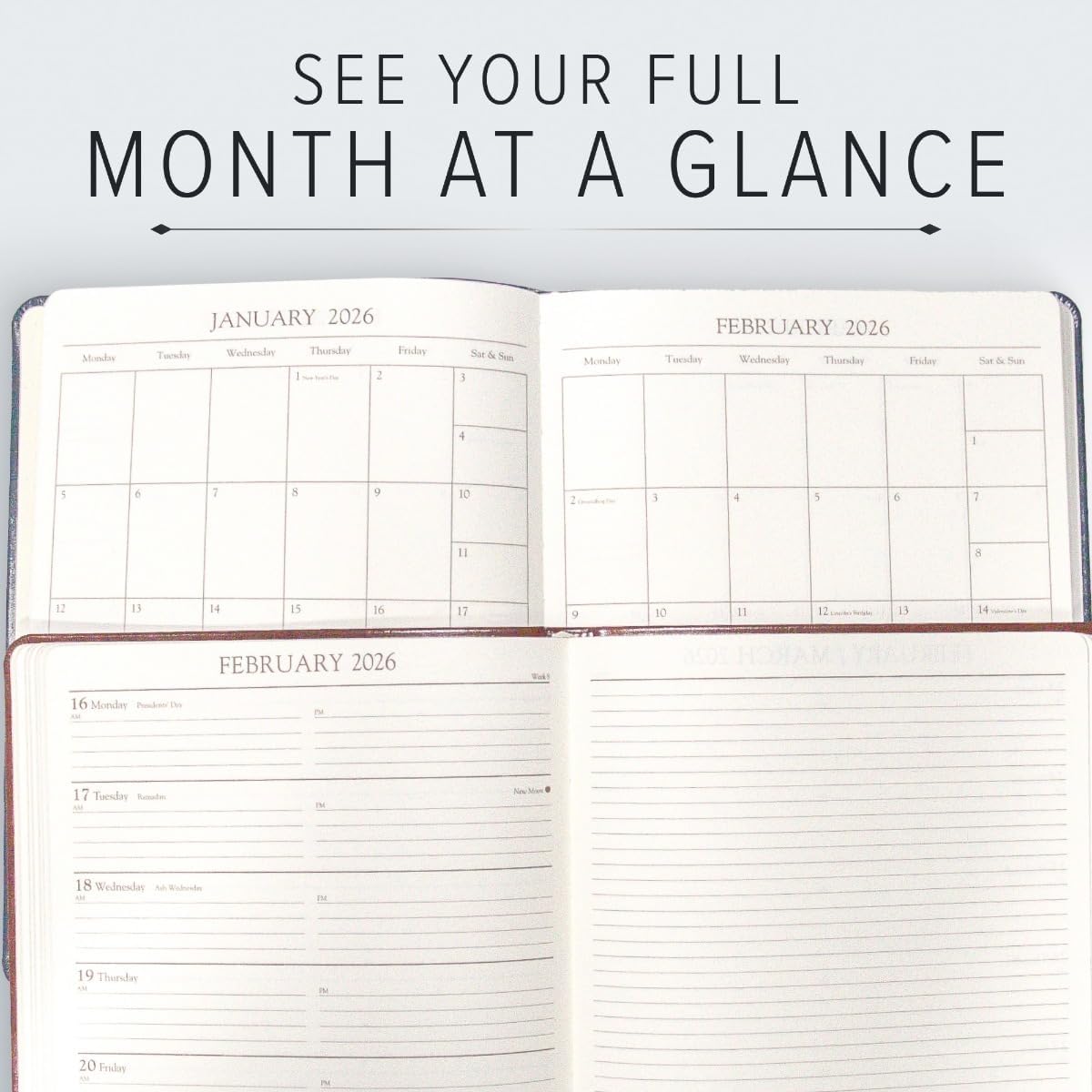 Gallery Leather Academic Planner 2025-2026, Teacher and Student Weekly Monthly Planner, Elegantly Bound Calendar with Gold-Gilded Page Edges, 18 Months - Acadia Cactus - 9x7"