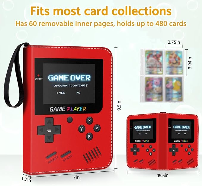 Card Binder Holder 480 Pockets with 60 Removable Sleeves, Portable Game/Sports Trading Cards Binder Album Collector Organizer Protectors with Zipper,Waterproof