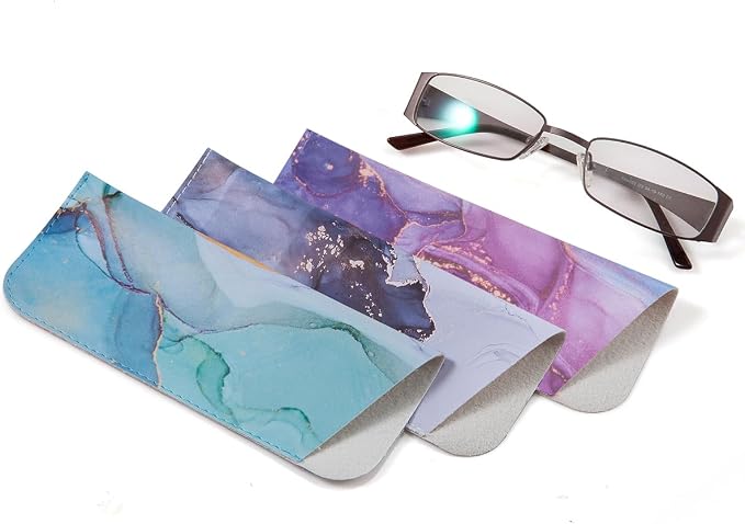 TRIUMPH VISION 3 Pack Reading Glasses Pouch Soft Case Eyeglass Sleeve Slim | Alternative to Bulky Case in bag, Lightweight Lined Padded Protect Optical lens Slip in, Cute Pattern Portable for Daily Use