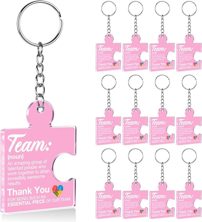 Team Appreciation Gifts Bulk Thank You Keychains for Coworkers | Gift Set for Employee, Staff, Teachers, Teamwork Puzzle Piece Keyring, Acrylic