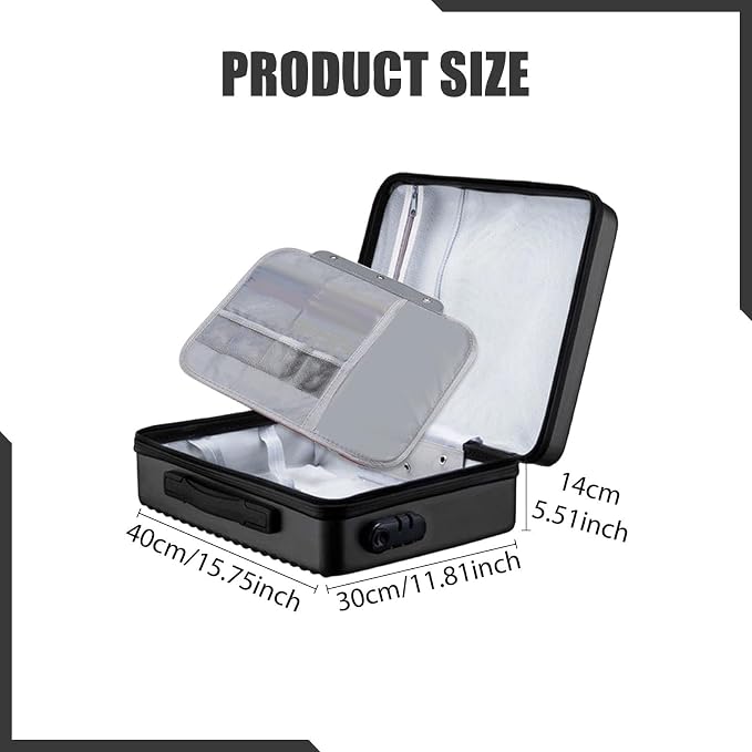 Fireproof Document Box, Secure Storage, Waterproof Briefcase, Sturdy Storage Bag for Contracts, Outdoor, Black