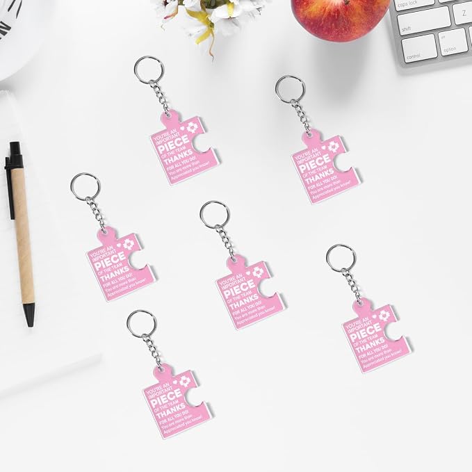 Team Appreciation Gifts Bulk Thank You Keychains for Coworkers | Gift Set for Employee, Staff, Teachers, Teamwork Puzzle Piece Keyring, Acrylic