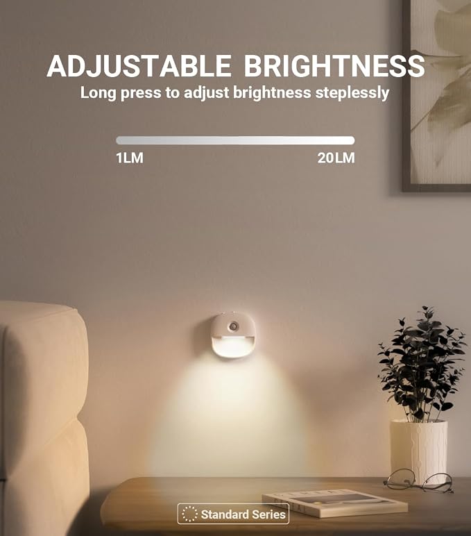 Lyridz Rechargeable Night Light, Motion Sensor Battery Nightlights, Mini Stick-on LED Closet Light, 1-20LM Dimmable Brightness for Bedroom, Kitchen, Washroom, Stairs, Hallway, 3-Pack