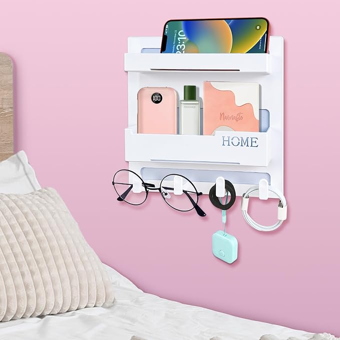 CHENYAOAI Bedside Shelf Accessories Organizer, Wall Mount Self Stick On, Cute Room Decor Aesthetic, Girls Room Decor, Cool Stuff for Bedroom Storage and Organization