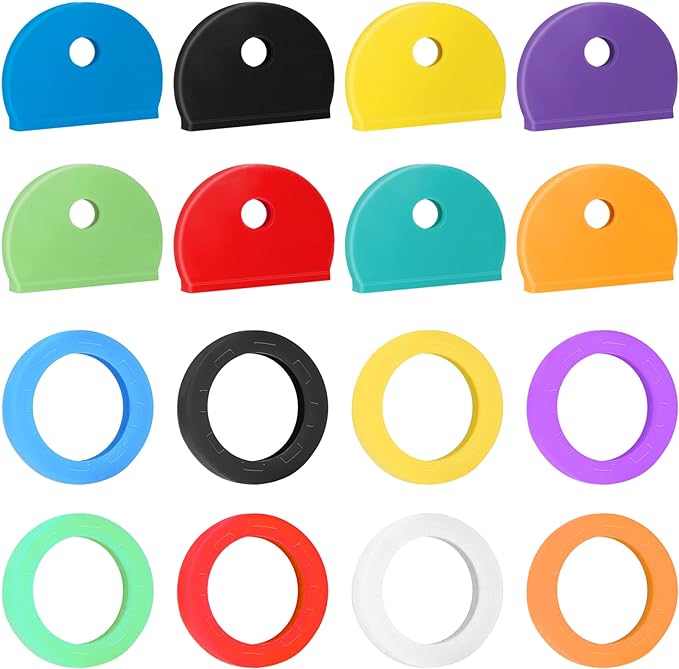 Vibit 16 Pack Colorful Plastic Key Cap Tags and Identifier Covers for Standard Flat House Keys, 2 Styles