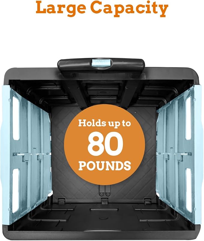 Ultra-Slim Rolling Collapsible Storage Pack-N-Roll Utility-carts, with Telescopic Handle, for Home, Garden, Shopping, Office, School use, Large, Baby Blue & Black