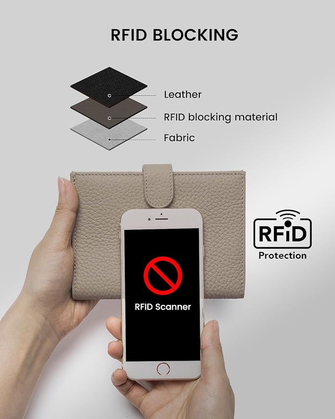 Karmiir RFID Passport Holder Travel Wallet for Women, Leather Passport Cover Wallet with Card Holders SIM Slots,Zippered Coins Pocket and Cash Slot Slim Compact Travel Wallet (Eephant Grey)