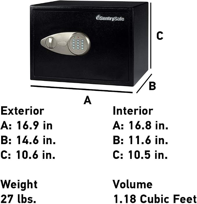 SentrySafe Black Home Safe with Shelf and Digital Keypad, Large Safe for Laptop, Documents, Money, Exterior: 10.6 x 16.9 x 14.6 Inches, X125 | Large Safe With Interior Shelf, Bolt Down Hardware and Digital Keypad, Securely Stores Laptop Computers, Char...
