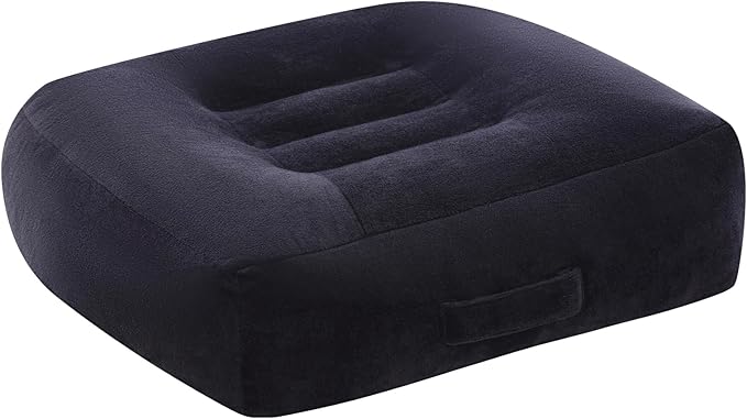 Extra Thick Seat Cushion, Large Chair Cushion Booster for Office Chair to Rise Height, Velvet Cover with Handle and Anti-Slip Bottom, PP Cotton Filling - Relieves Back Pain - 18"X16"X6" Black