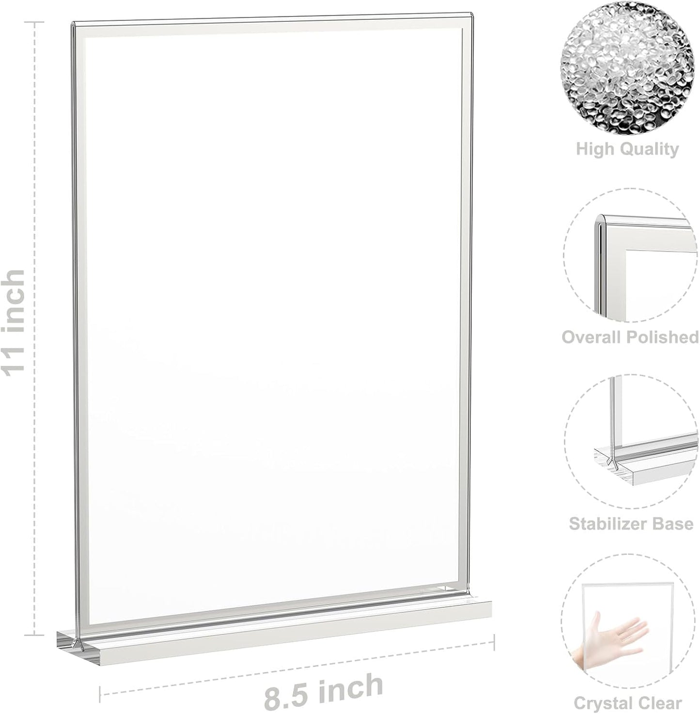 EHWINE 8 Pack Acrylic Sign Holder 8.5 x 11, Double-Sided Tabletop Silver Sign Holder, Clear Acrylic Picture Frame Menu Flyer Paper Holder Display Stand for Home Wedding Party (with Non-Slip Pads)