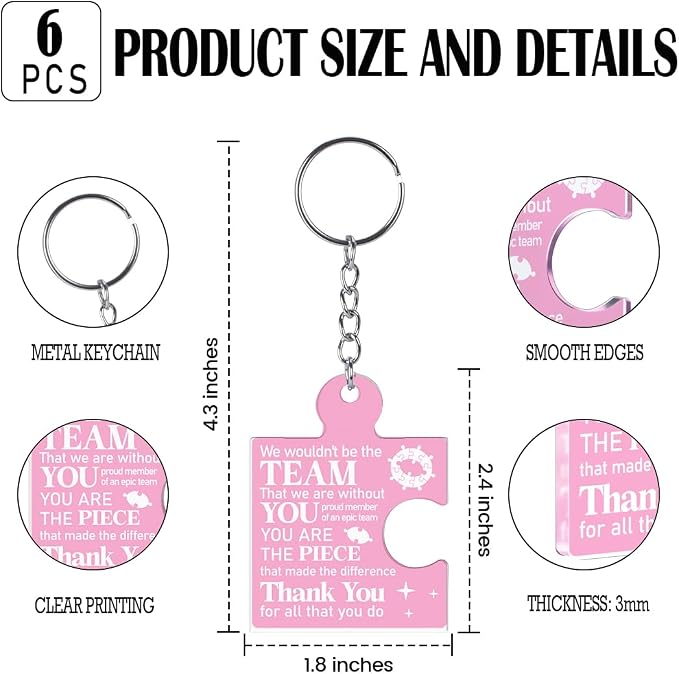 Team Appreciation Gifts Bulk Thank You Keychains for Coworkers | Gift Set for Employee, Staff, Teachers, Teamwork Puzzle Piece Keyring, Acrylic
