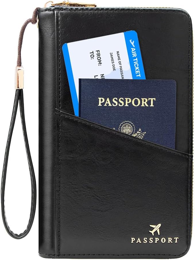 Family Passport Holder for Travel Women and Men RFID Passport Holder with Zipper Passport Case Passport cover Passport Wallet Travel Essentials and Accessories(1-2, Black)