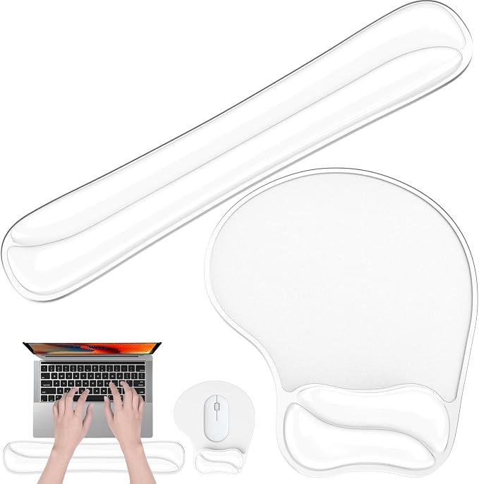Gel Wrist Rest Mouse Pad Set, Ergonomic Support for Office Gaming | Ergonomic Keyboard and Mousepad with Wrist Support,Cooling Comfort, Non-Skid Base, Easy Clean, for Home and Work Desk Clear