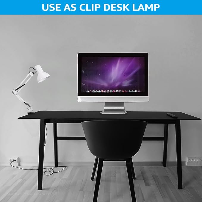 TORCHSTAR Metal Desk Lamp, Adjustable Swing Arm, E26, White | Architect Gooseneck Multi-Joint Clip Table Lamp with Plastic Clamp, for Home Office, Work, Study, Reading, Bulbs not Included