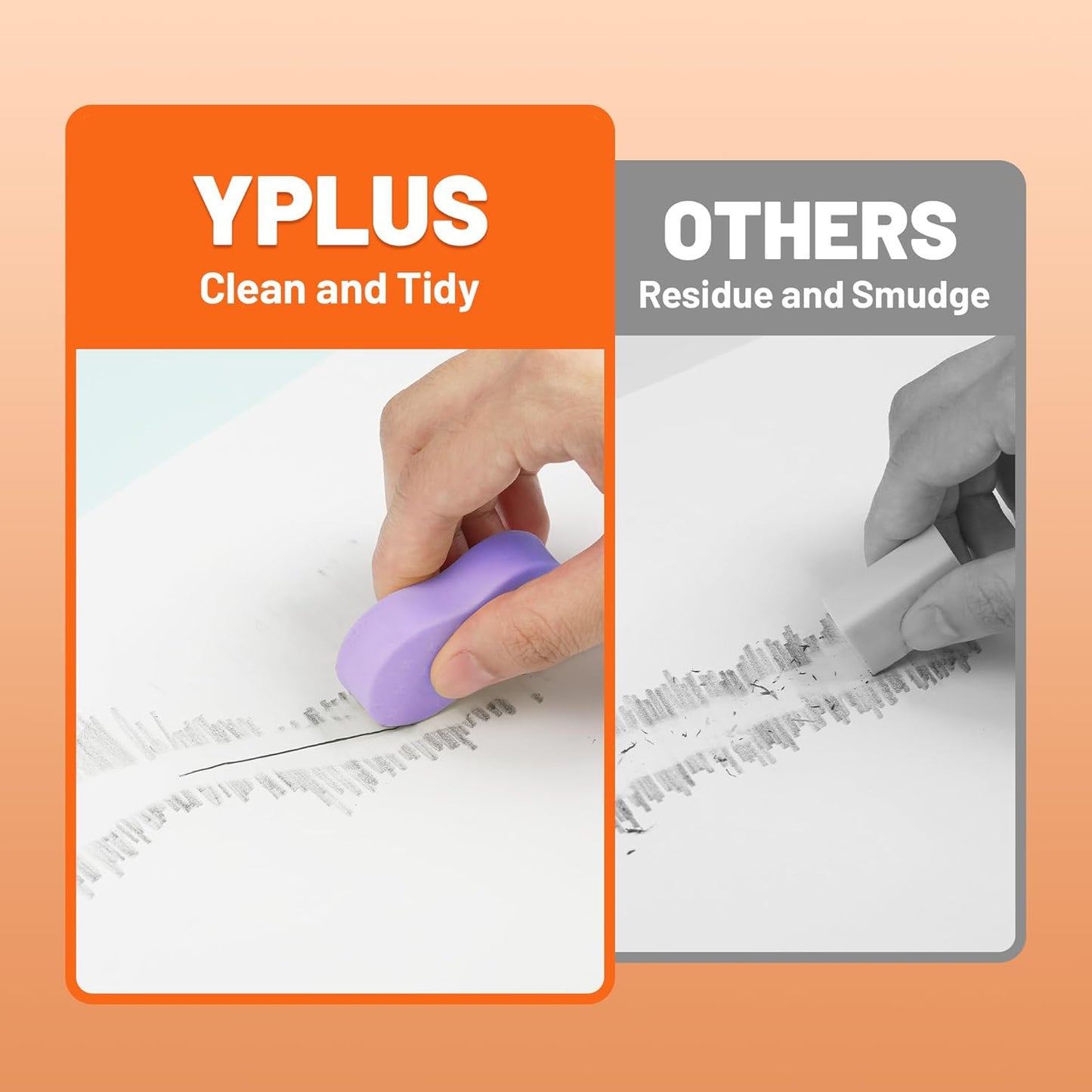 Yplus Eraser Line - Hipolymer Pencil Erasers for School Office, Cute White Rubber Eraser for Kids, Artist No Residues, 6 Pcs Multicolors
